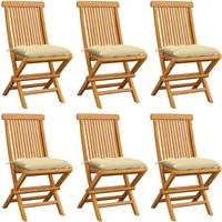 Sedie da Giardino con Cuscini Crema 6 pz in Massello di Teak 3065607