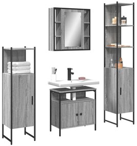 Set mobili da bagno 4 pz grigio sonoma in legno multistrato