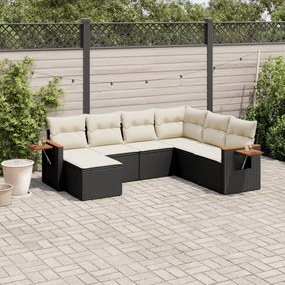 Set divani da giardino con cuscini 7pz nero polyrattan