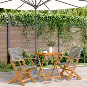 Set da bistrot 3 pz grigio in polyrattan e legno massello