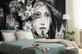 Carta da parati – Dipinto originale in bianco e nero di donna