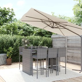 Set bar da giardino 7 pz con cuscini in polyrattan grigio