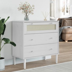 Cassettiera Senja Aspetto Rattan Bianca 80x40x80 Cm Legno Pino /