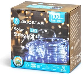 Aigostar - Catena di Natale solare a LED 100xLED/8 funzioni 12m IP65 bianco freddo