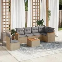 Set Divani da Giardino 7 pz con Cuscini Beige in Polyrattan 3258426