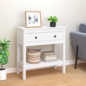 Tavolo Consolle Bianco 75x35x75 Cm İn Legno Massello Di Pino /