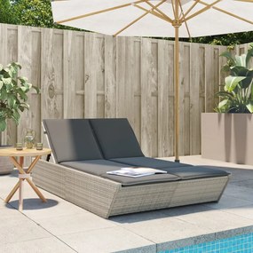 Lettino Prendisole Doppio Con Cuscini Grigio Chiaro Polyrattan /