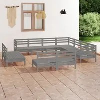 Set Divani da Giardino 11 pz in Legno Massello di Pino Grigio cod mxl 36693