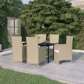 Set da Pranzo da Giardino 7 pz con Cuscini Beige