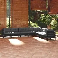 Set Divani da Giardino 8 pz con Cuscini Neri Massello di Pino 3096807