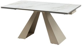 Tavolo da pranzo allungabile da 6 a 10 coperti in Ceramica e Metallo Effetto marmo Bianco e Beige - LOZIPA di Pascal MORABITO