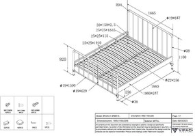 Letto singolo nero in metallo con rete 160x200 cm BRONXX - Vipack