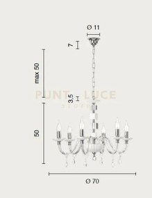 Lampadario livia 6 luci fume'- trasparente e cromo attacco e14 d.70cm