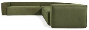 Kave Home - Divano ad angolo Blok 6 posti a coste spesso verde 320 x 320 cm