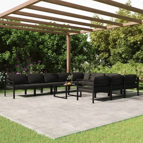 Set divani da giardino 11 pz con cuscini in alluminio antracite