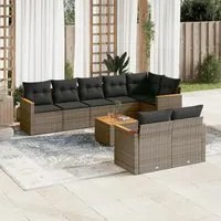 Set Divano da Giardino 9 pz con Cuscini Grigio in Polyrattan 3226158