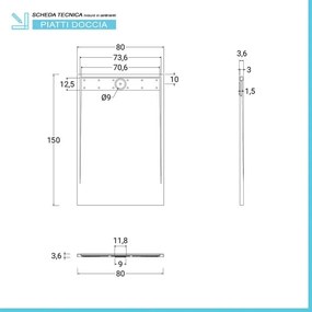Piatto doccia 80x150 bianco pietra in resina riducibile con canalina Argo