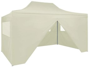 Gazebo Professionale Pieghevole Con 4 Pareti 3x4m Acciaio Crema /