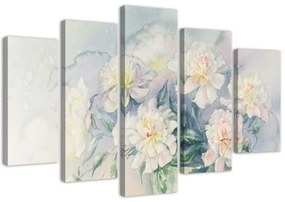 Quadro su tela 5 pannelli Bouquet di fiori bianco
