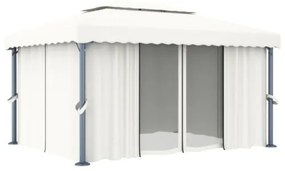 Gazebo con Tende 4x3 cm Bianco Crema Alluminio