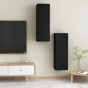 Mobili Porta TV 2pz Neri 30,5x30x90 cm in Legno Multistrato