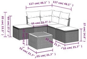 Set Divano da Giardino 6 pz con Cuscini Beige in Polyrattan