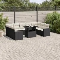 Set Divani da Giardino 10pz con Cuscini in Polyrattan Nero 3267476