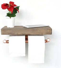 Porta carta igienica con ripiano BORU 12x30 cm abete/rame