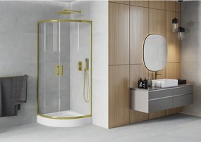Mexen Rio cabina doccia semicircolare 80 x 80 cm, trasparente, oro + piatto Rio, bianco - 863-080-080-50-00-4710