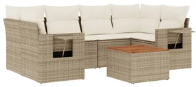 Set divani da giardino 7 pz con cuscini beige in polyrattan