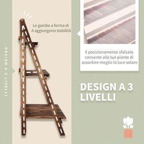 Portapiante da Giardino a 3 Ripiani in Legno di Abete 100x37x93 cm Scaletta...