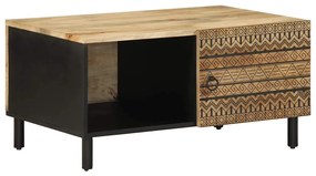 Tavolino Da Salotto Nero 80x50x40cm Legno Massello Mango Grezzo /