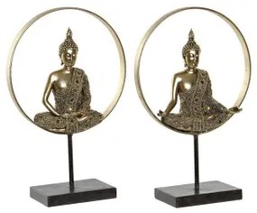 Statua Decorativa DKD Home Decor 26 x 11 x 40 cm Nero Dorato Buddha Orientale (2 Unità)