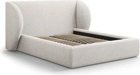 Letto matrimoniale imbottito in grigio chiaro con contenitore con rete inclusa 200x200 cm Miley – Micadoni