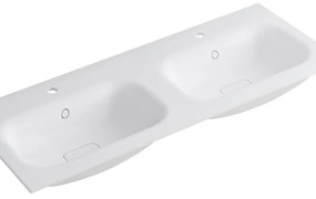 Lavabo integrale rettangolare doppia vasca L 120.5 x H 15 x P 46 cm in resina bianco lucido