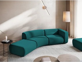 Chaise longue turchese (con penisola a sinistra) con rivestimento in velluto Ekahi – Makamii