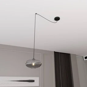 EMIBIG LIGHTING Lampada a sospensione Origo, Ø 30 cm, grigio fumo/nero, decentrata