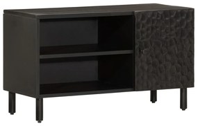 Mobile Porta Tv Nero 80x31x46 Cm İn Legno Massello Di Mango /