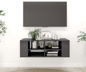 Armadietto tv da parete grigio lucido 102x35x35cm in truciolato