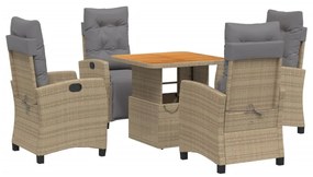 Set da pranzo da giardino 5 pz con cuscini beige in polyrattan