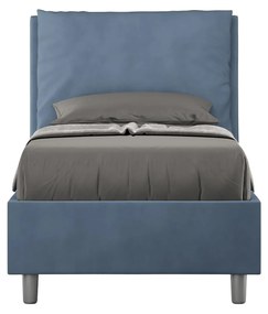 Letto singolo imbottito 80x210 microfibra Antea senza rete, con rete e contenitore, Blu / Contenitore