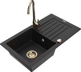 Mexen Pablo lavello in granito ad 1 vasca con scolapiatti e rubinetto da cucina Telma, nero - 6510-77-670200-50