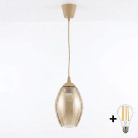 Brilagi - Lampada a sospensione LED su cavo R GLASS 1xE27/60W/230V Ø 17 cm beige/beige fumé