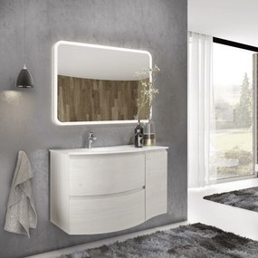 Mobile Bagno Sospeso 105 Cm Due Cassetti Un'Anta Specchio Con Illuminazione Led Savini Due "Armonia" Legno Nordico