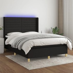 Letto a molle con materasso e led nero 140x190 cm in tessuto