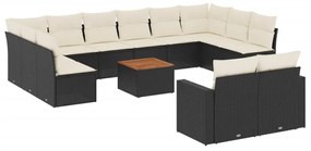 Set divani da giardino 13pz con cuscini nero in polyrattan