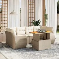 Set Divani da Giardino 7 pz con Cuscini Beige in Polyrattan 3272094