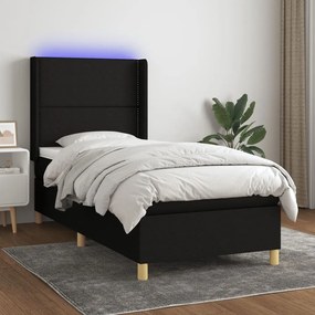 Letto a Molle con Materasso e LED Nero 90x200 cm in Tessuto