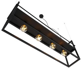 Lampada a sospensione industriale nera con mensola grande 4 luci - Cage Rack