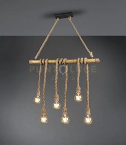 Sospensione wilma barra bambù con corde 6 luci r30130626